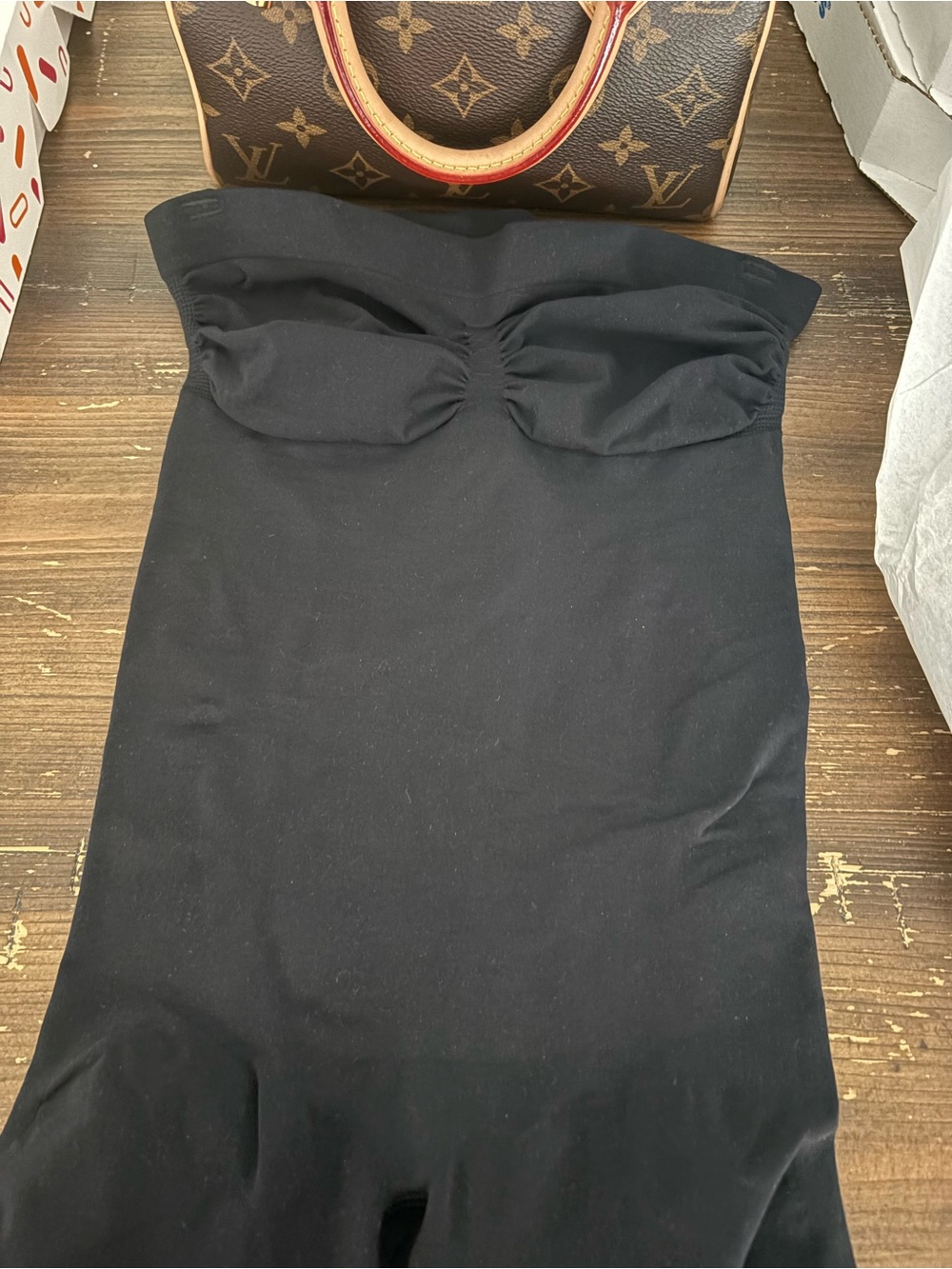 Skims Strapless Black shorts bodysuit